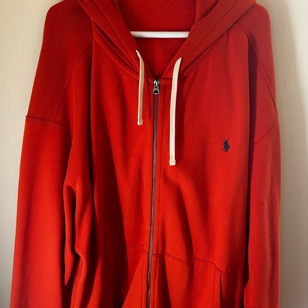 Ralph Lauren Orange Zip-Up Hoodie with Drawstrings